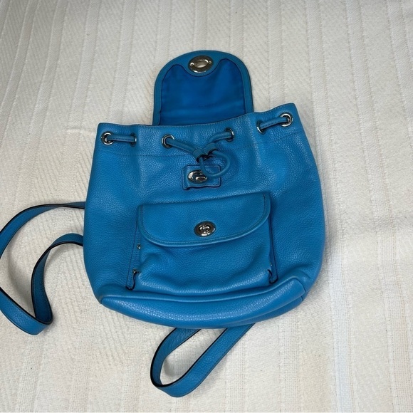 Coach Azure Blue Pebble Leather Silver Turn Lock Small Backpack - Picture 7 of 14